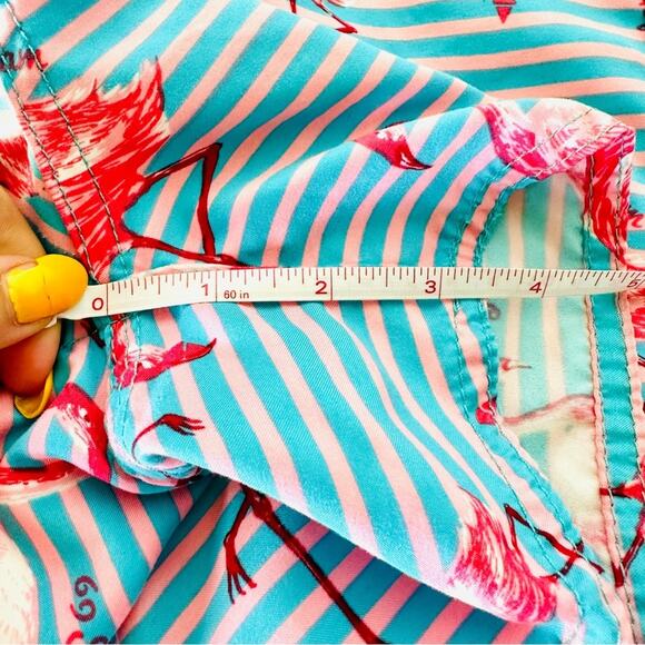 MENS 69 SLAM Blue White Striped Flamingo Print Swimsuit Swim Trunks Shorts 34 L - Picture 5 of 9